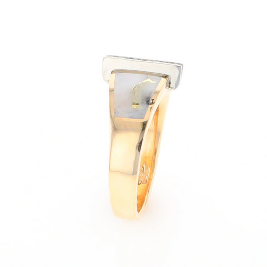 Gold Quartz Ring Double Sided Inlaid Design with .23ctw Diamonds