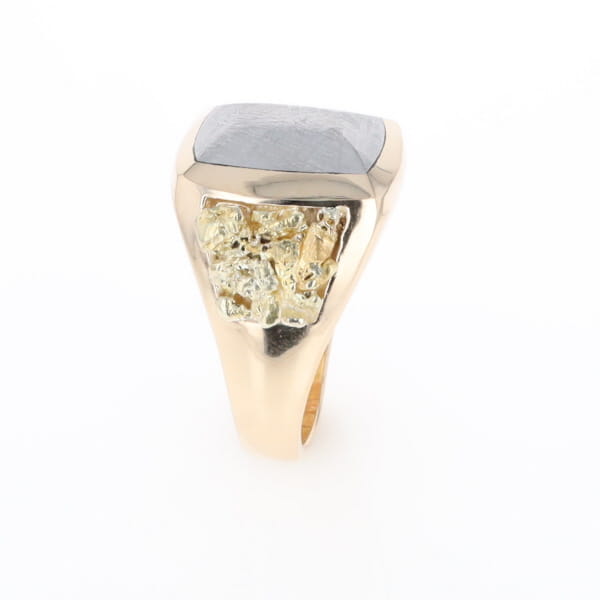 Meteorite Ring Double Side Natural Nuggets Rectangle Inlaid Center