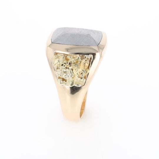 Meteorite Ring Double Side Natural Nuggets Rectangle Inlaid Center