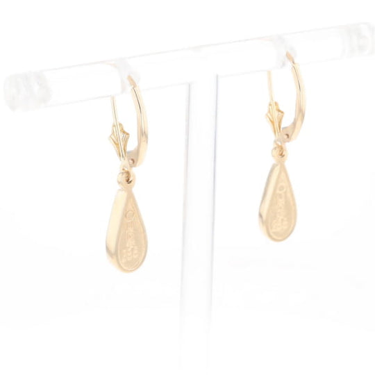Gold Quartz Earrings Tear Drop Inlaid Lever Backs - G2