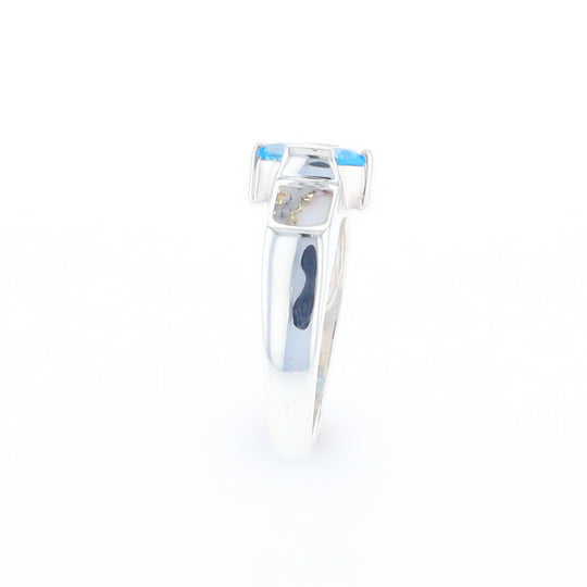 Sterling Silver Gold Quartz Inlaid Oval Blue Topaz Ring - G3