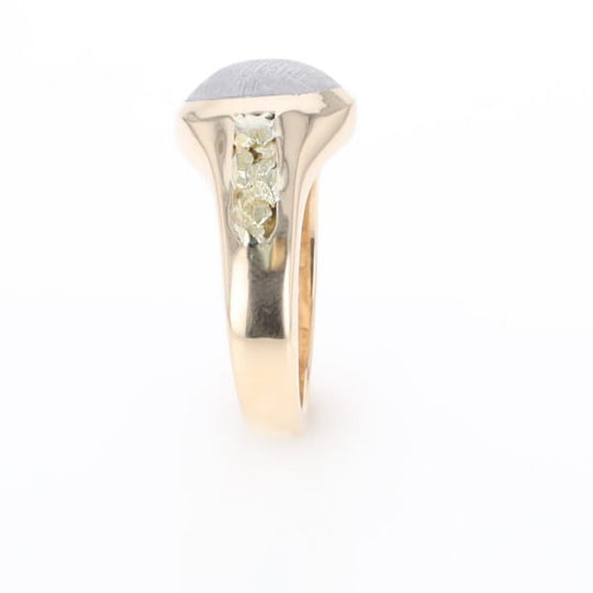 Oval Meteorite Inlaid Ring with Natural Gold Nuggets