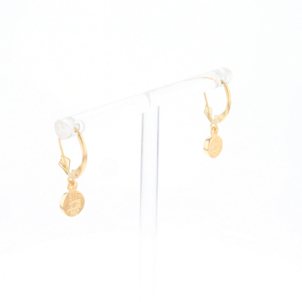 Gold Quartz Earrings Round Inlaid Design Lever Backs