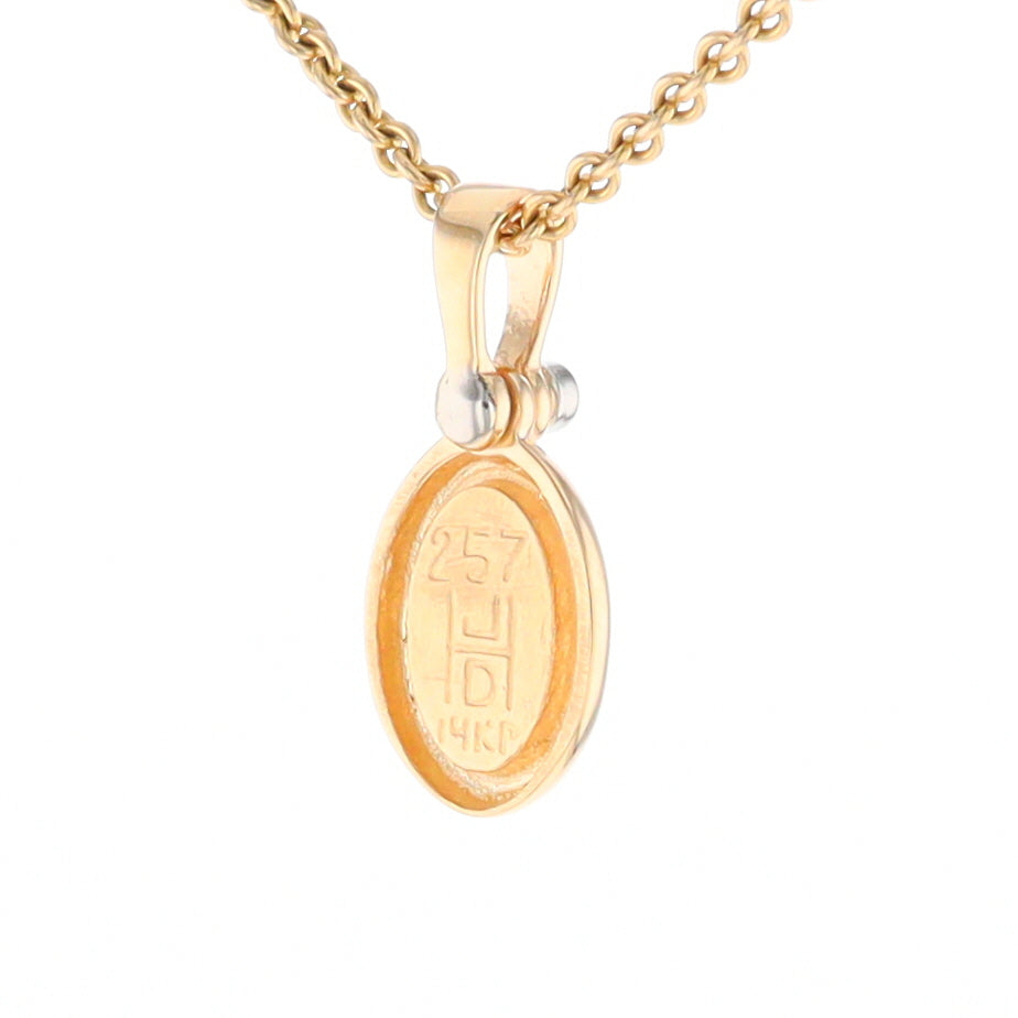 Gold Quartz Oval Inlaid Pendant with .02ct Diamond