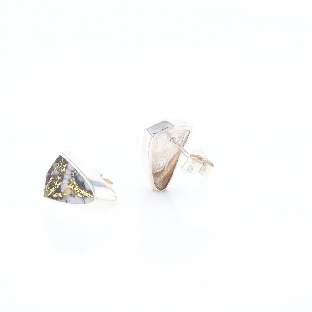 Sterling Silver Gold Quartz Inlaid Shield Stud Earrings - G3