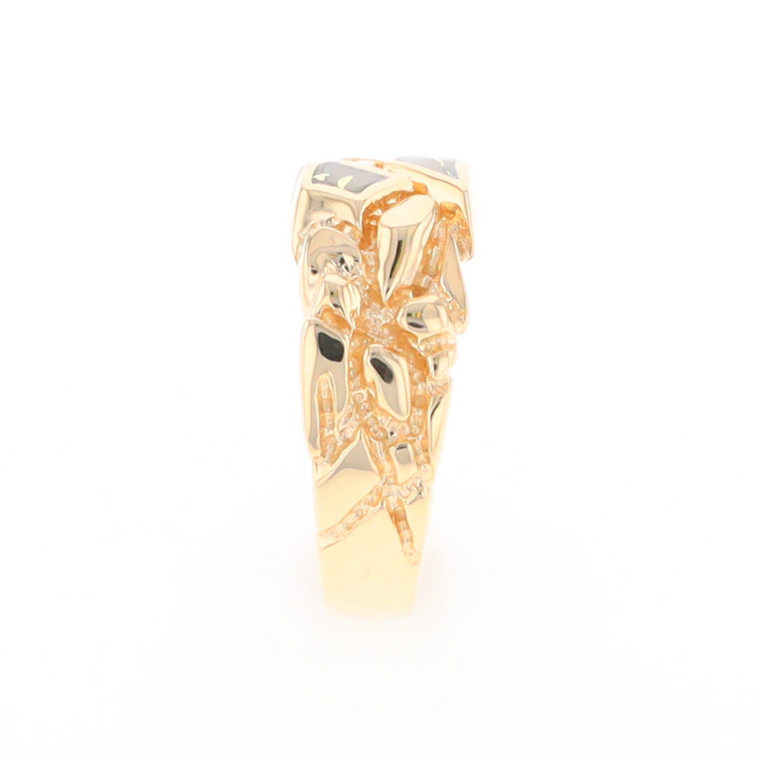 Gold Quartz Ring 3 Section Inlaid Nugget Design Band