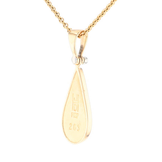 Gold Quartz Necklace Tear Drop Inlaid Pendant with .02ct Diamond