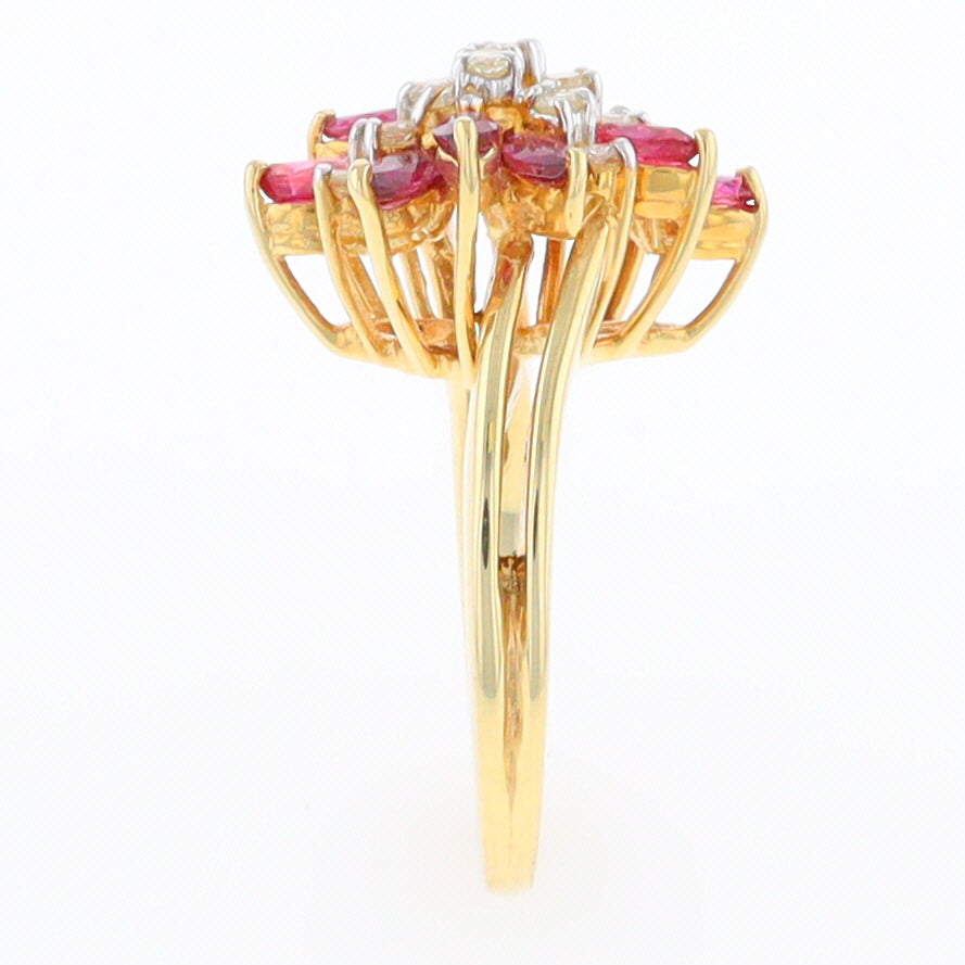 14K Gold Natural Ruby and Diamond Cluster Ring