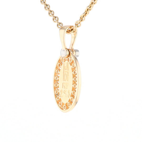 Gold Quartz Pendant Oval Inlaid with .22ctw Round Diamonds Halo