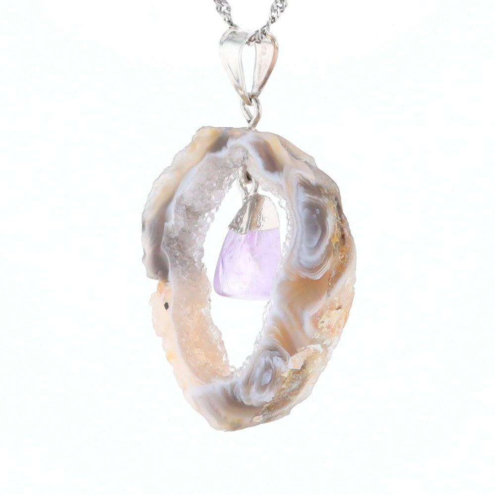 Druzy Quartz With Dangling Amethyst Pendant