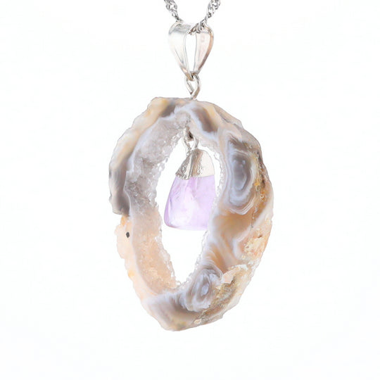 Druzy Quartz With Dangling Amethyst Pendant