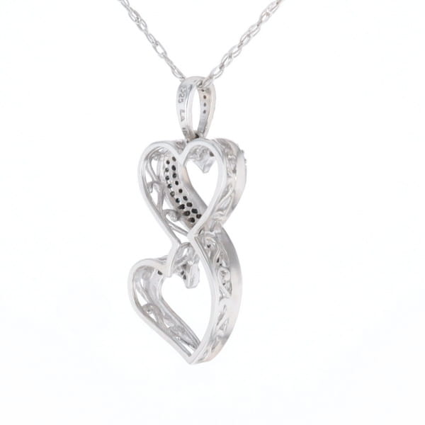 Blue and White Diamond Double Open Heart Pendant with 16" Singapore Chain