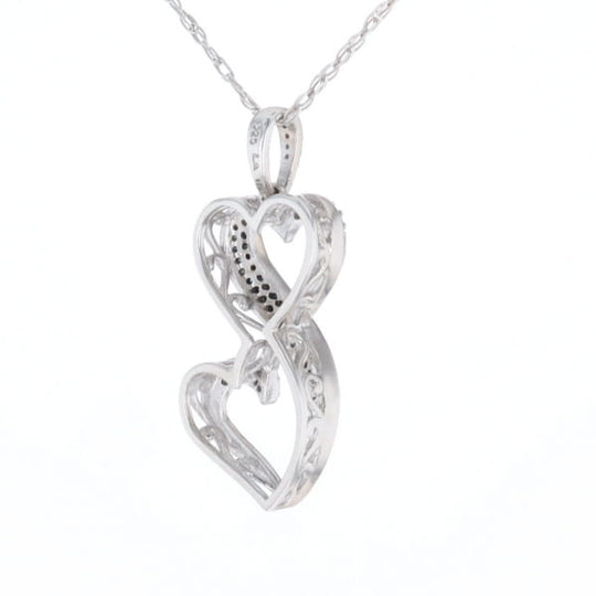 Blue and White Diamond Double Open Heart Pendant with 16" Singapore Chain