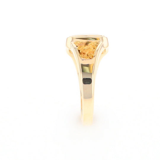 Gold Quartz Ring Square Inlaid Center Design with Natural Nugget Sides