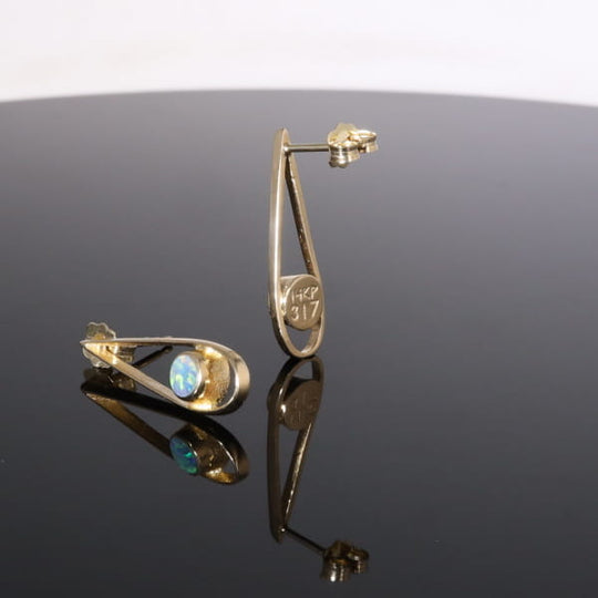 Opal Earrings Round Inlaid Open Tear Drop Design Studs