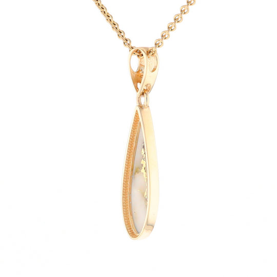 Gold Quartz Pendant Tear Drop Inlaid Design G2