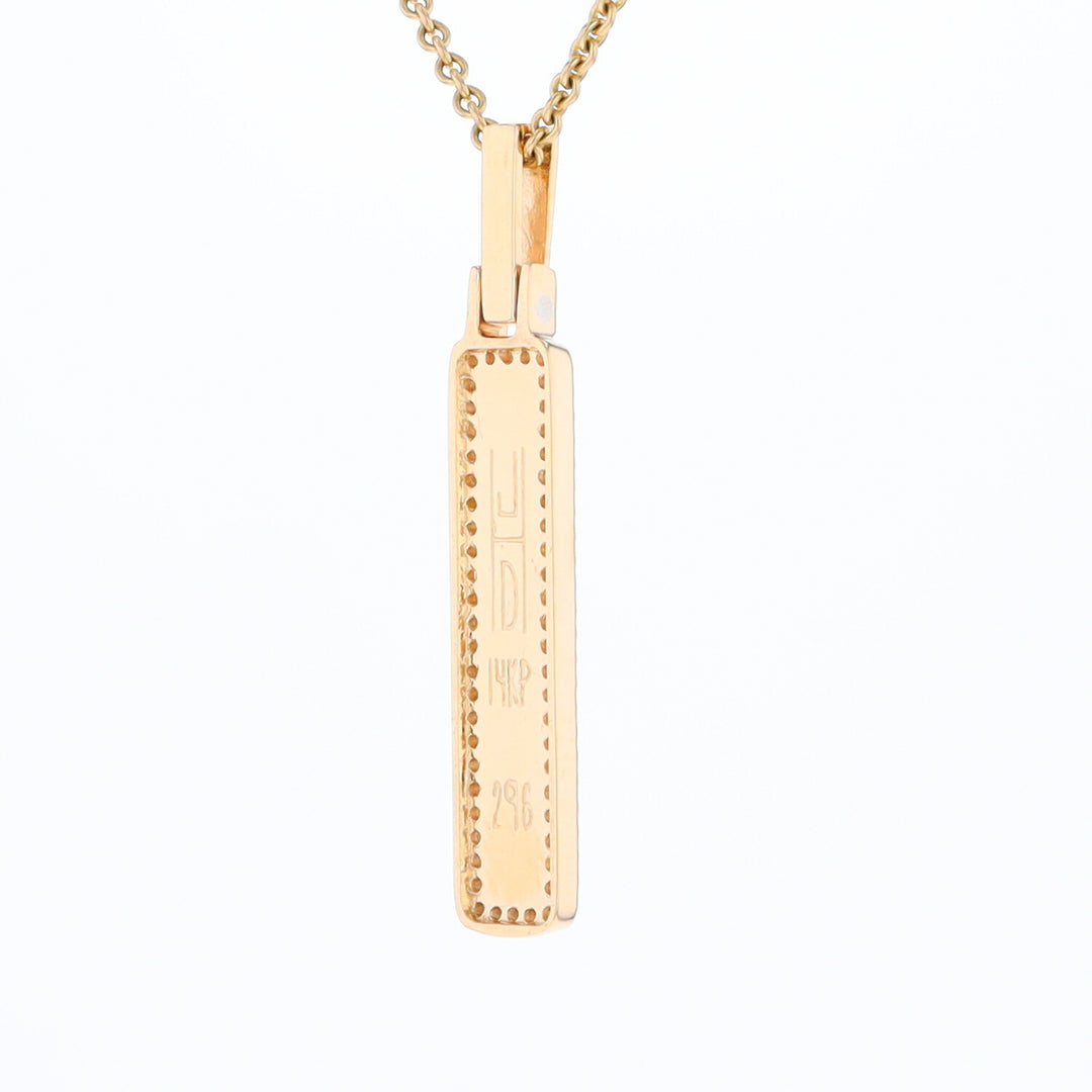 Gold Quartz Necklace, Rectangle Inlaid, .27ctw Diamond Halo Pendant