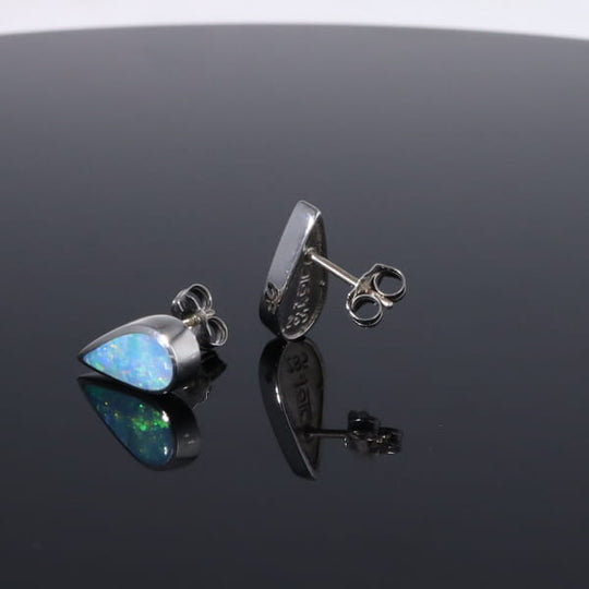 Opal Earrings Tear Drop Inlaid Design Studs
