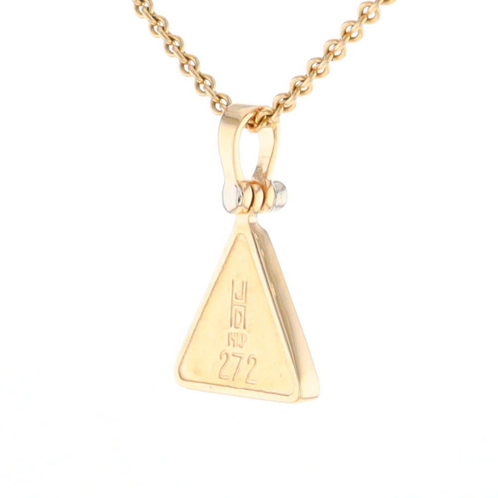 Gold Quartz Necklace Triangle Inlaid Pendant with .02ct Diamond