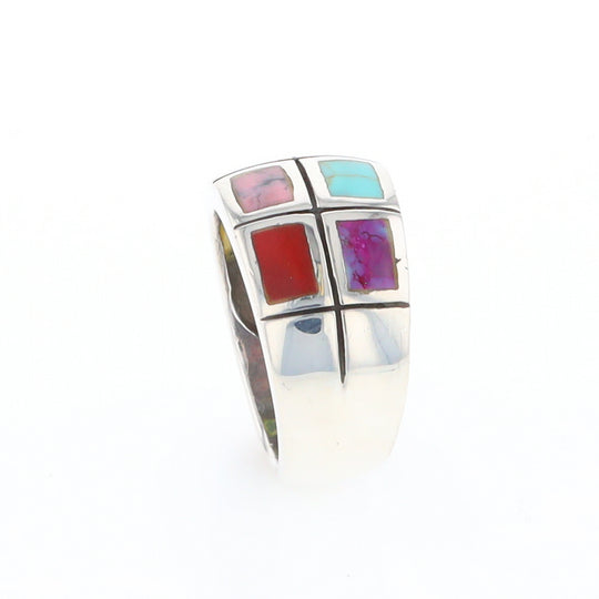 Native Silver Multi Stone Inlaid Ring