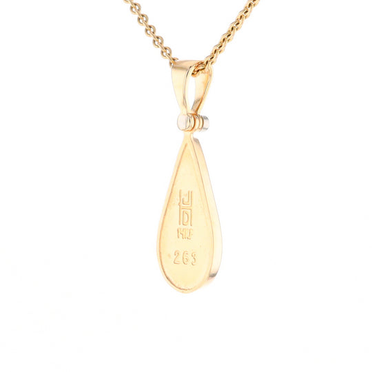 Gold Quartz Necklace Tear Drop Inlaid Pendant with .02ct Diamond