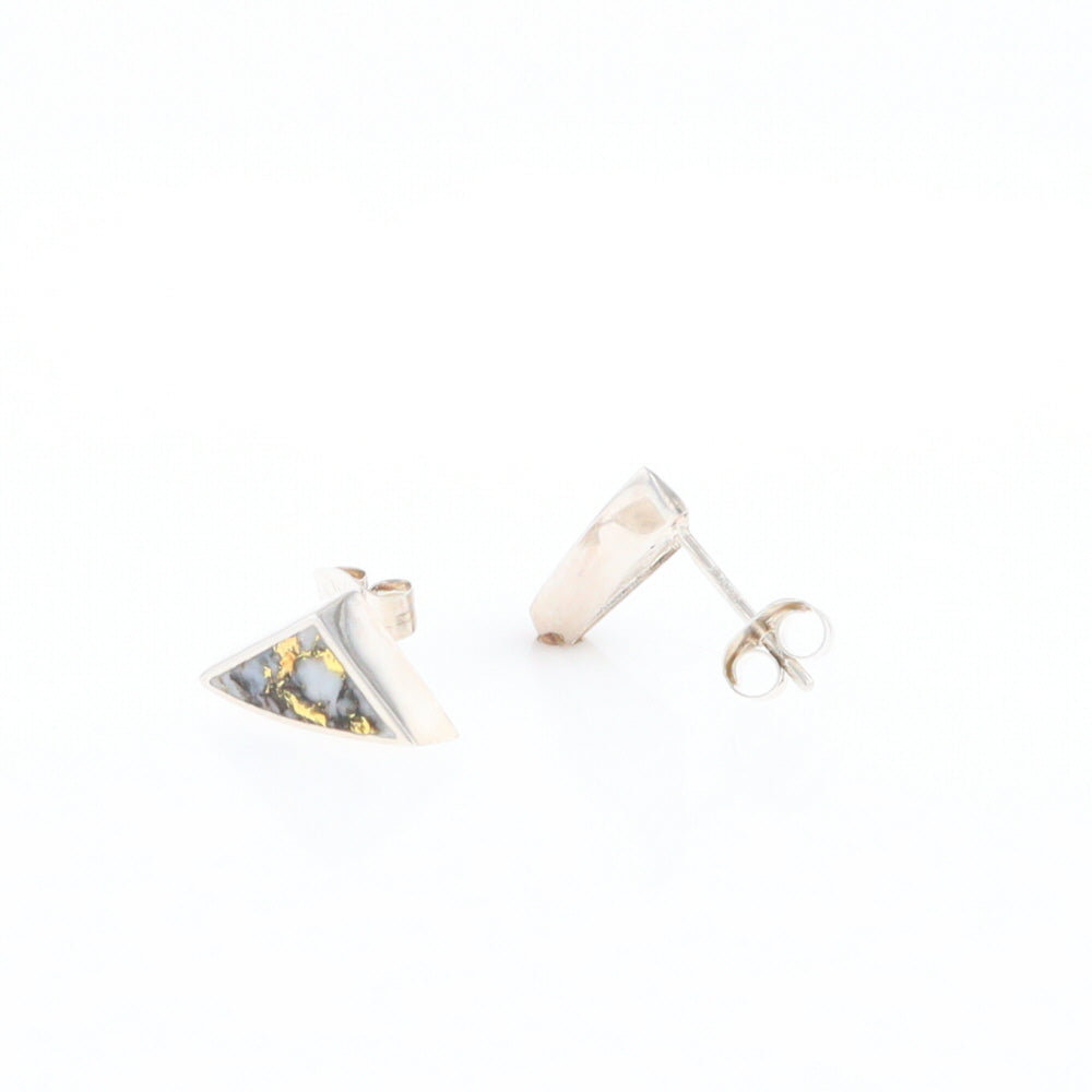 Sterling Silver Gold Quartz Inlaid Triangle Stud Earrings - G3