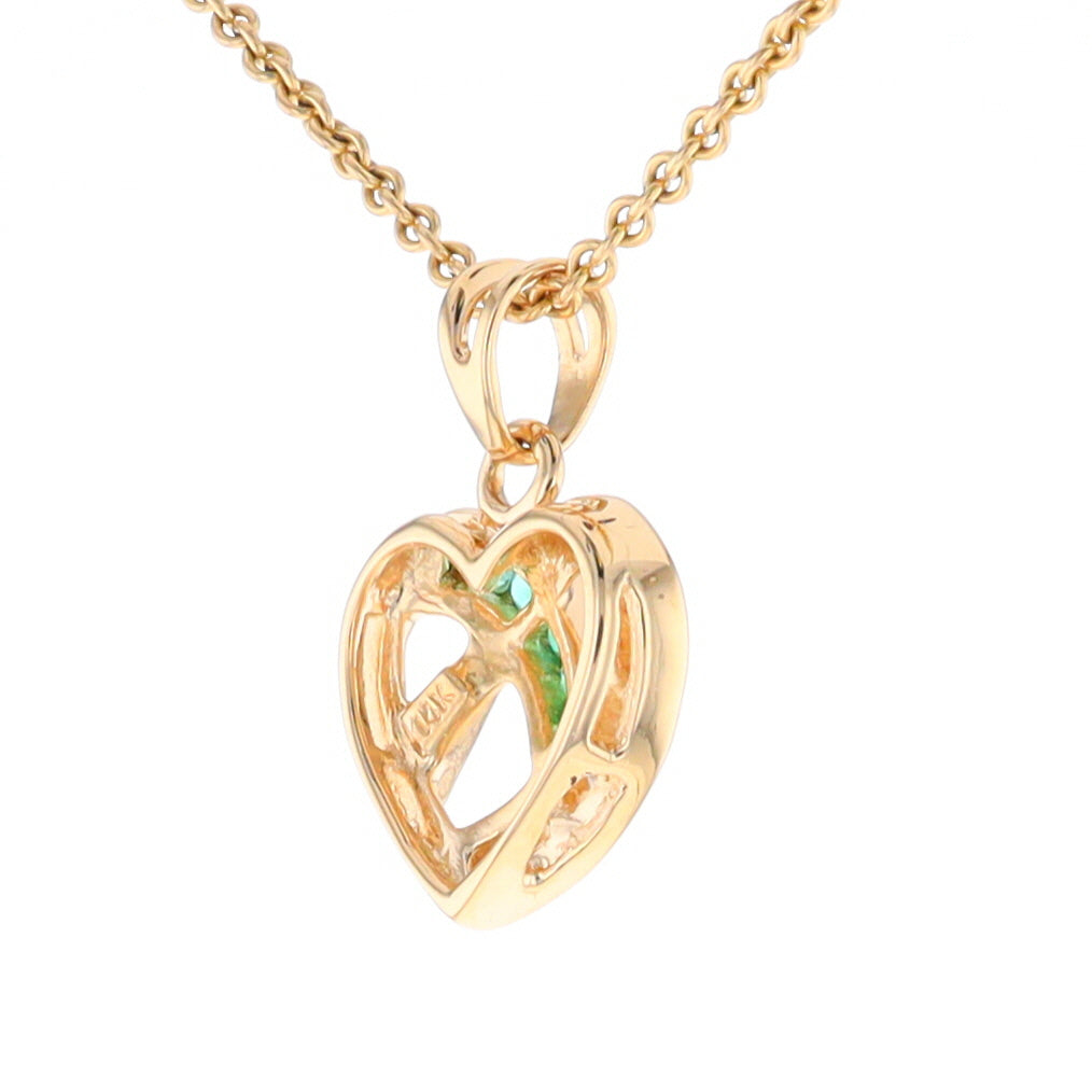 Open Criss-Cross Heart Emerald and Diamond Pendant