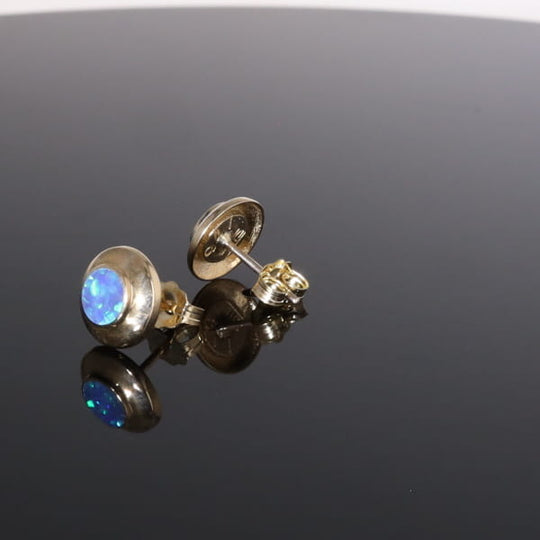Opal Earrings Round Inlaid Design Studs