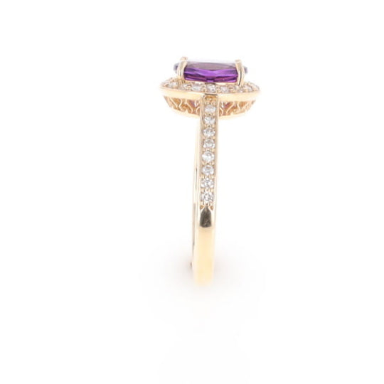 Oval Amethyst with Diamond Halo Ring