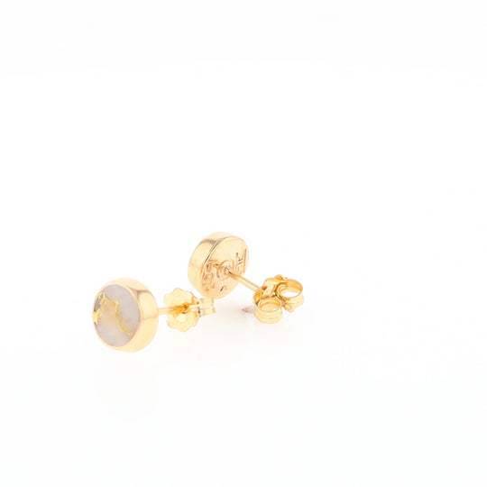 Gold Quartz Earrings Round Inlaid Studs