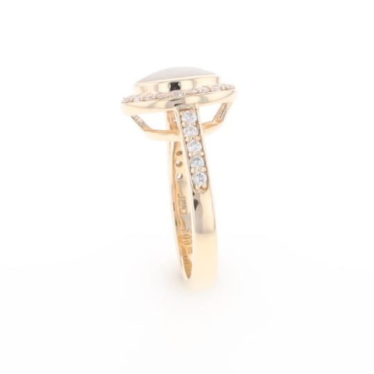 Oval Gold Quartz Inlaid Ring with 0.65ctw Diamond Halo