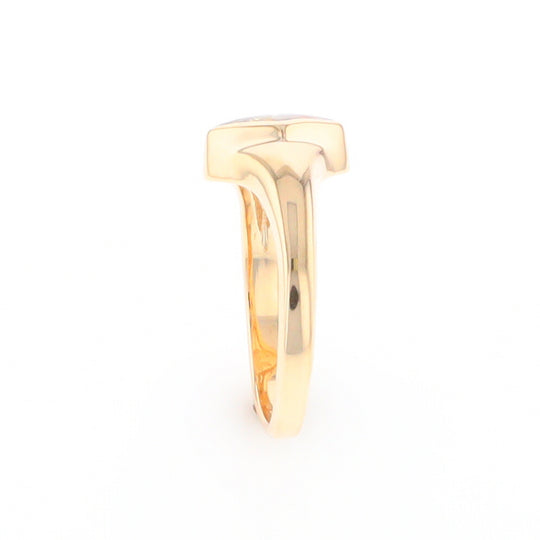 Gold Quartz Ring Diamond Shape Inlaid Design