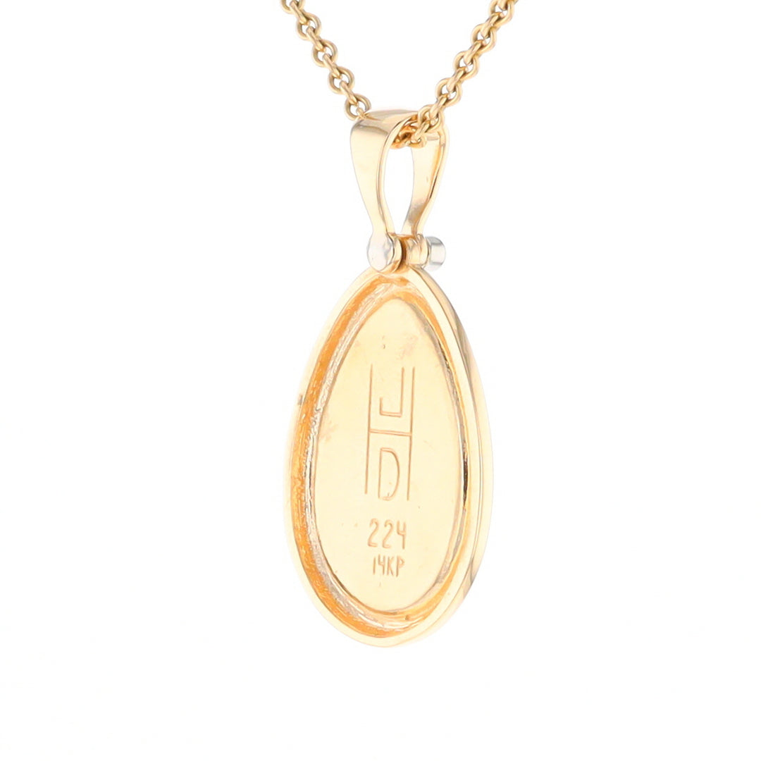 Gold Quartz Necklace Pear Shape Inlaid Pendant with .02ct Diamond