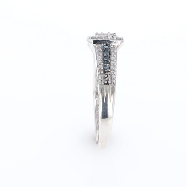 Blue & White Diamond Rectangle Cluster Ring