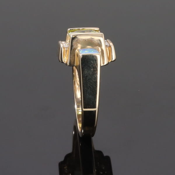 Opal Rings 2 Square Inlaid Peridot with 0.24ctw Diamonds