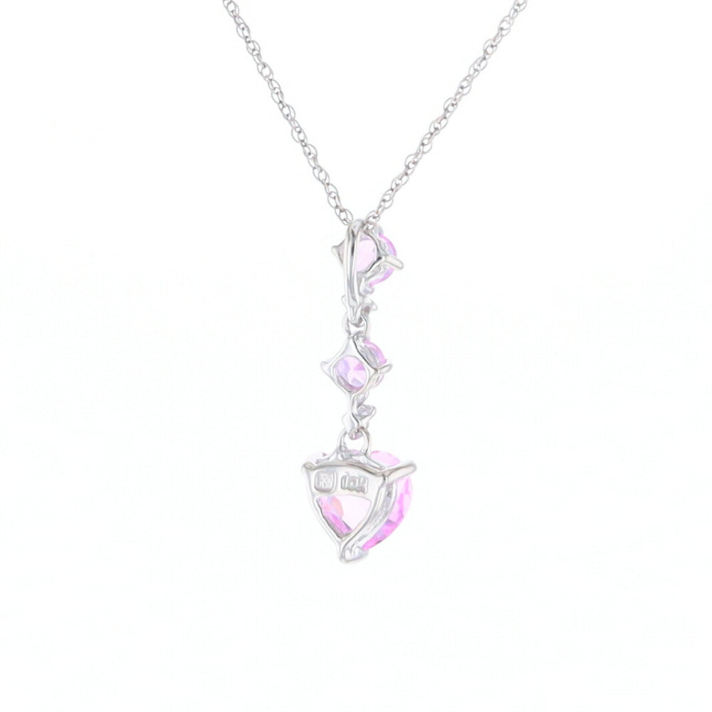 Synthetic Pink Sapphire Dangle Heart Necklace