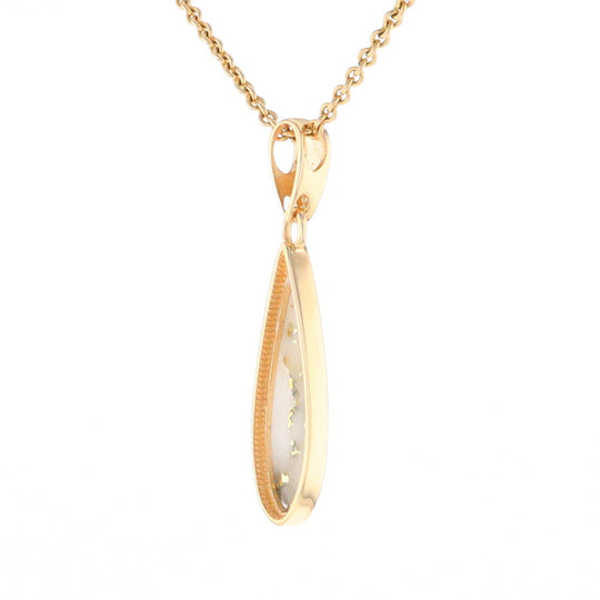 Gold Quartz Pendant Tear Drop Inlaid Design G2