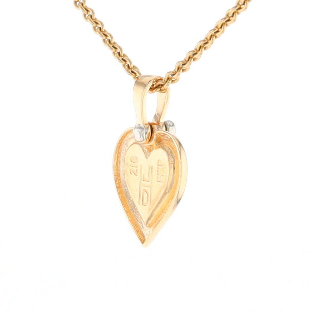 Gold Quartz Heart Shape Inlaid Pendant with .02ct Diamond