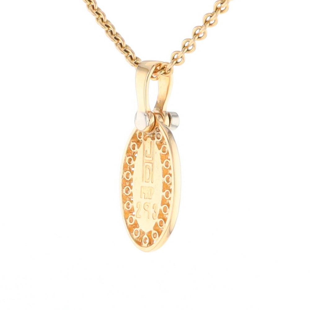 Gold Quartz Pendant Oval Inlaid with .22ctw Round Diamonds Halo
