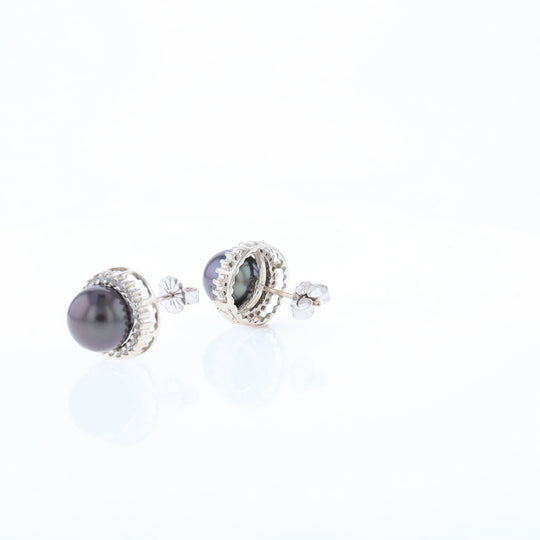 Gray Pearl Halo Studs