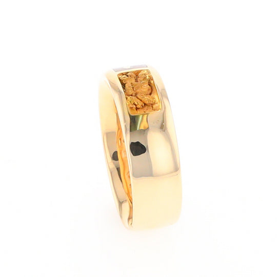 Gold Quartz Ring Rectangle Inlaid with Natural Nugget Sides