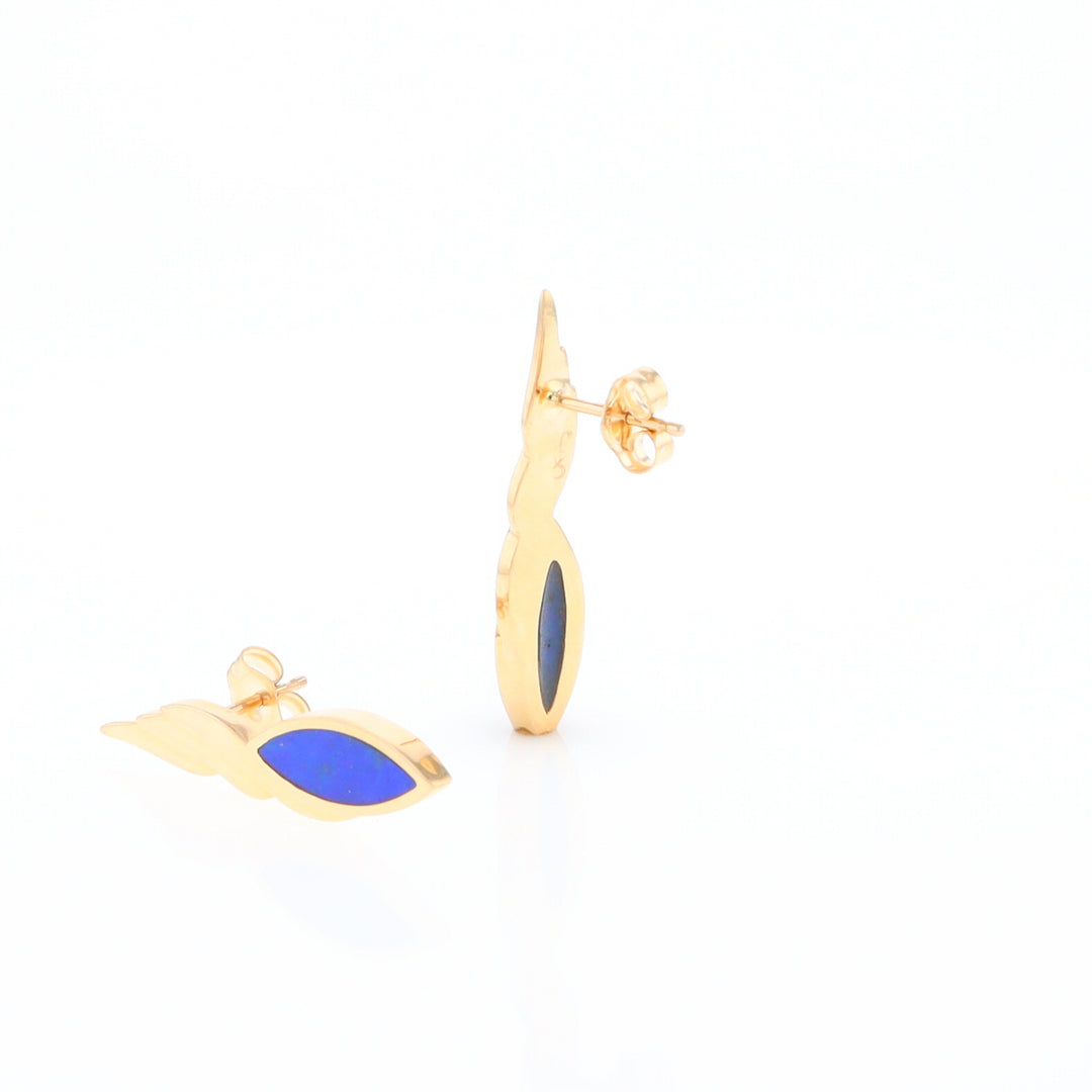 Marquise Lapis Swirl Design Inlaid Earrings