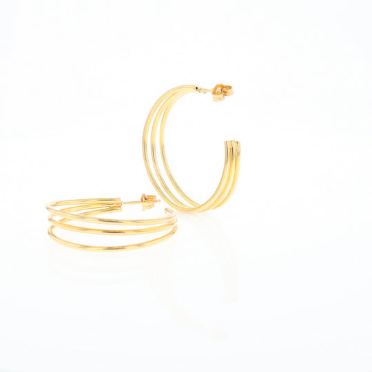 Three Bar Gold Hoop Earrings