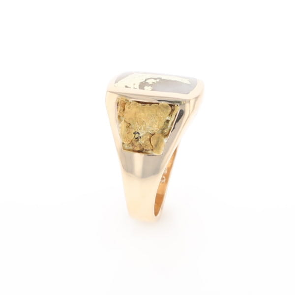 Gold Quartz Ring Double Side Natural Nuggets Rectangle Inlaid Center G1