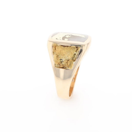 Gold Quartz Ring Double Side Natural Nuggets Rectangle Inlaid Center G1