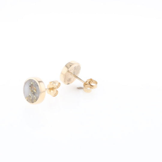 Gold Quartz Earrings 9mm Round Inlaid Studs - G2