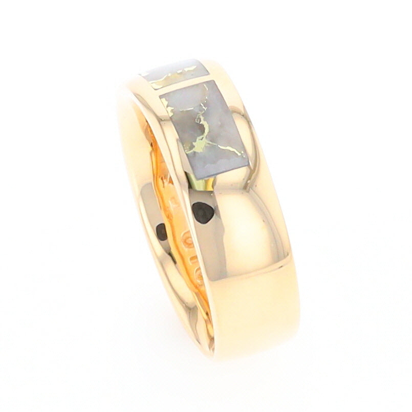 Gold Quartz Ring 3 Section Rectangle Inlaid Design Band