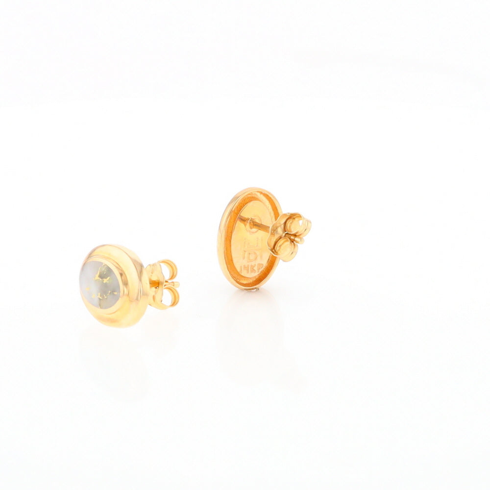 Gold Quartz Earrings Oval Inlaid Design Studs G2