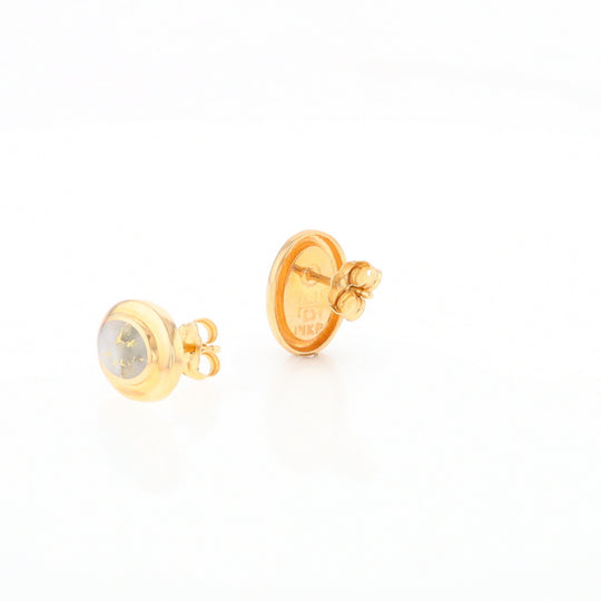 Gold Quartz Earrings Oval Inlaid Design Studs G2