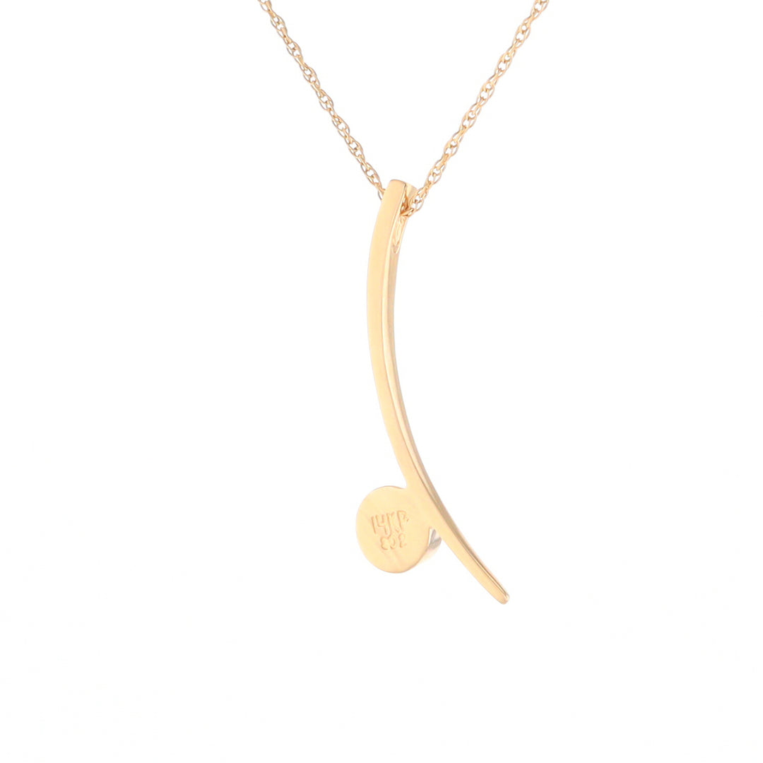 Gold Quartz Necklace Round Inlay Curved Bar Design Pendant